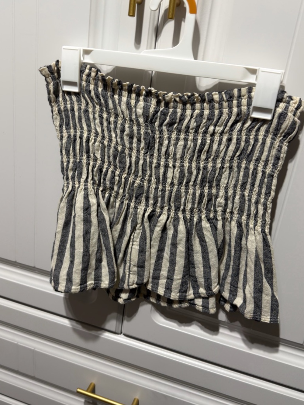 Striped Smocked Peplum Tube Top - Navy & Cream